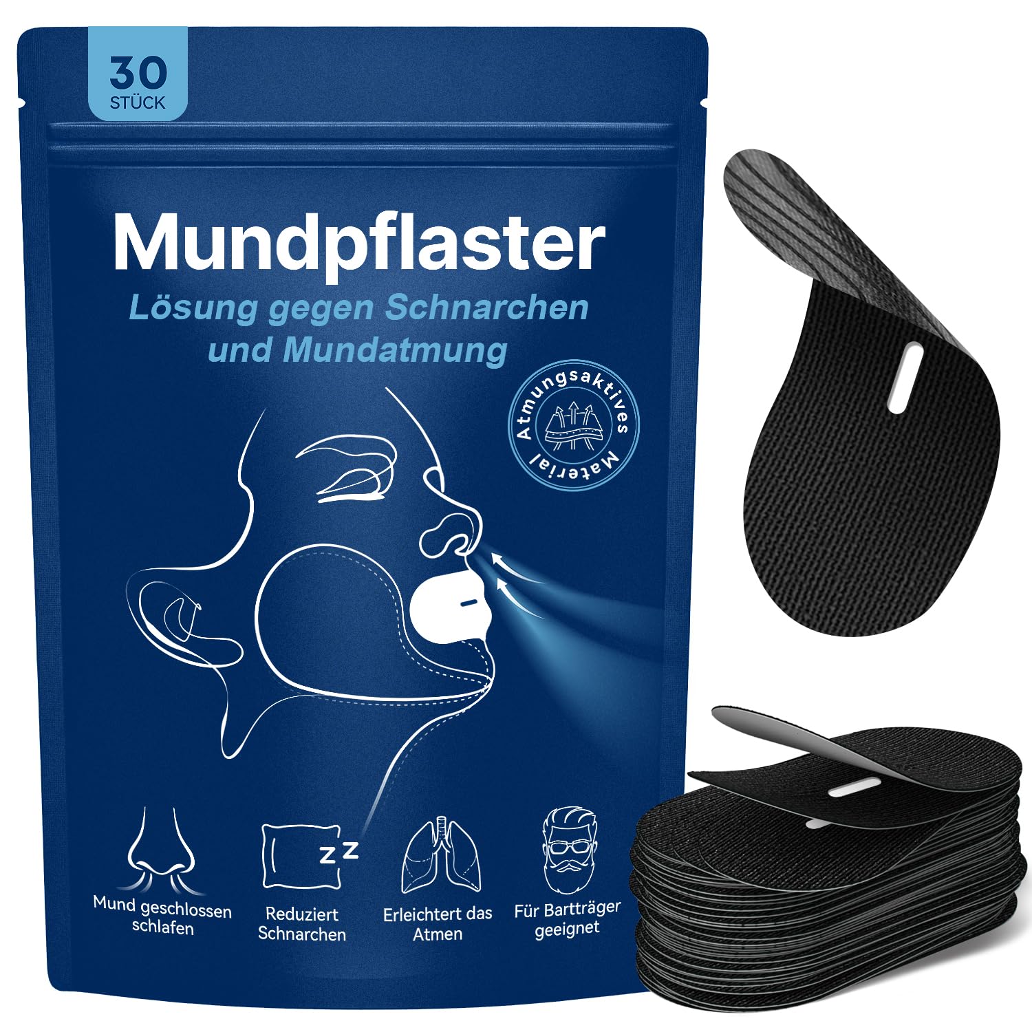 Mundpflaster Schlafen, 30 Stück Mouth Tape for Sleeping Anti Schnarch Pflaster, Schnarchstopper Schlafpflaster gegen Schnarchen, Mundtapes zum Schlafen bartgeeignet Schnarchen Verhindern Besser Atmen