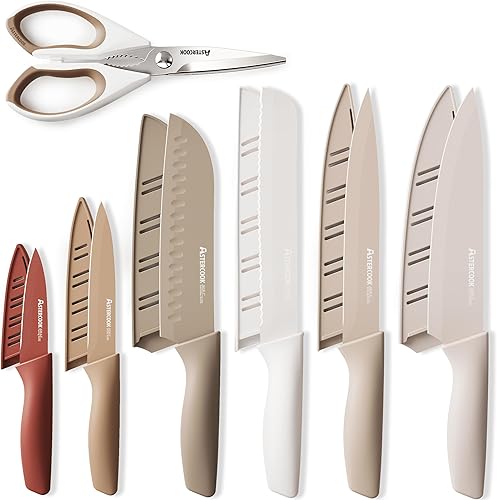 Juego de cuchillos de cocina de 13 piezas con revestimiento antioxidante saludable, juegos de cuchillos de chef de acero inoxidable con 6 cuchillas,