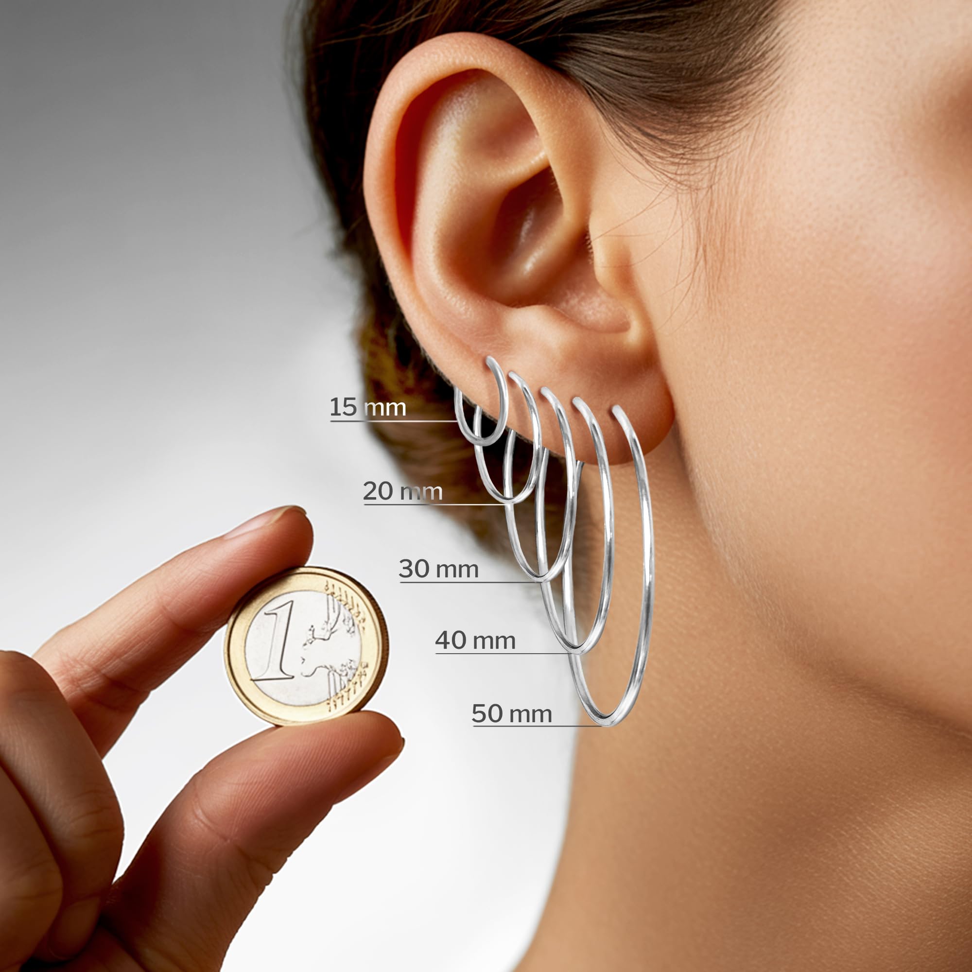 EDELIND Creolen Gold Groß 50 mm 375 585 750 Weißgold Breite 2 mm Hoop Ohrringe Damen Mädchen 9 14 18K Echt Gold Damenohrringe mit Schmuck Geschenk Box