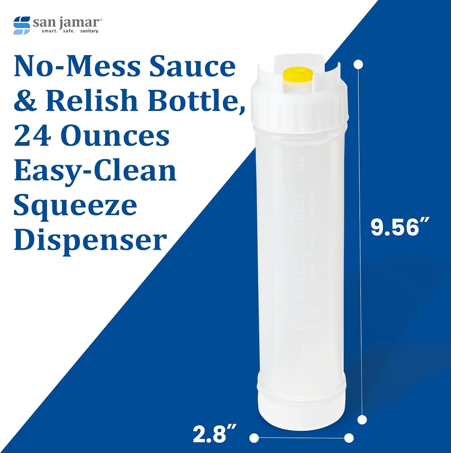 San Jamar Ez Kleen Plastic Sauce Bottle with Medium Valve for Standard Sauces and Dressings, 24 Ounces, White, (Pack of 6)