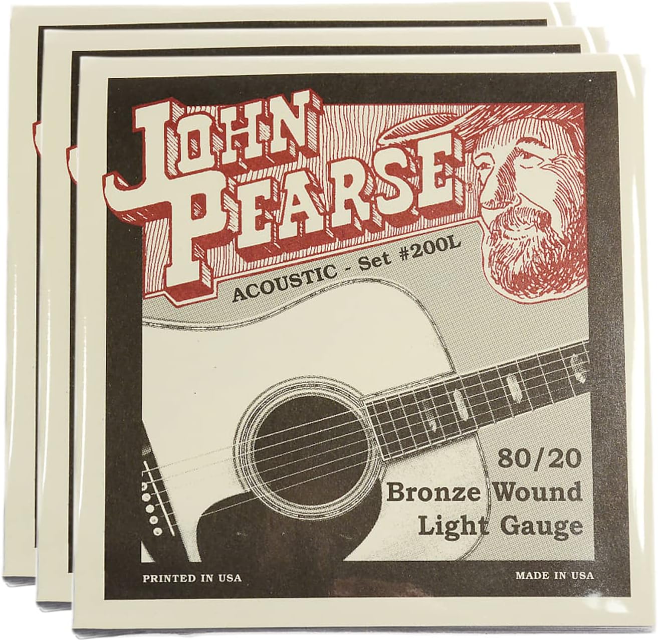 John Pearse Acoustic Strings 80/20 Bronze Light 12-53 3 Pack Bundle