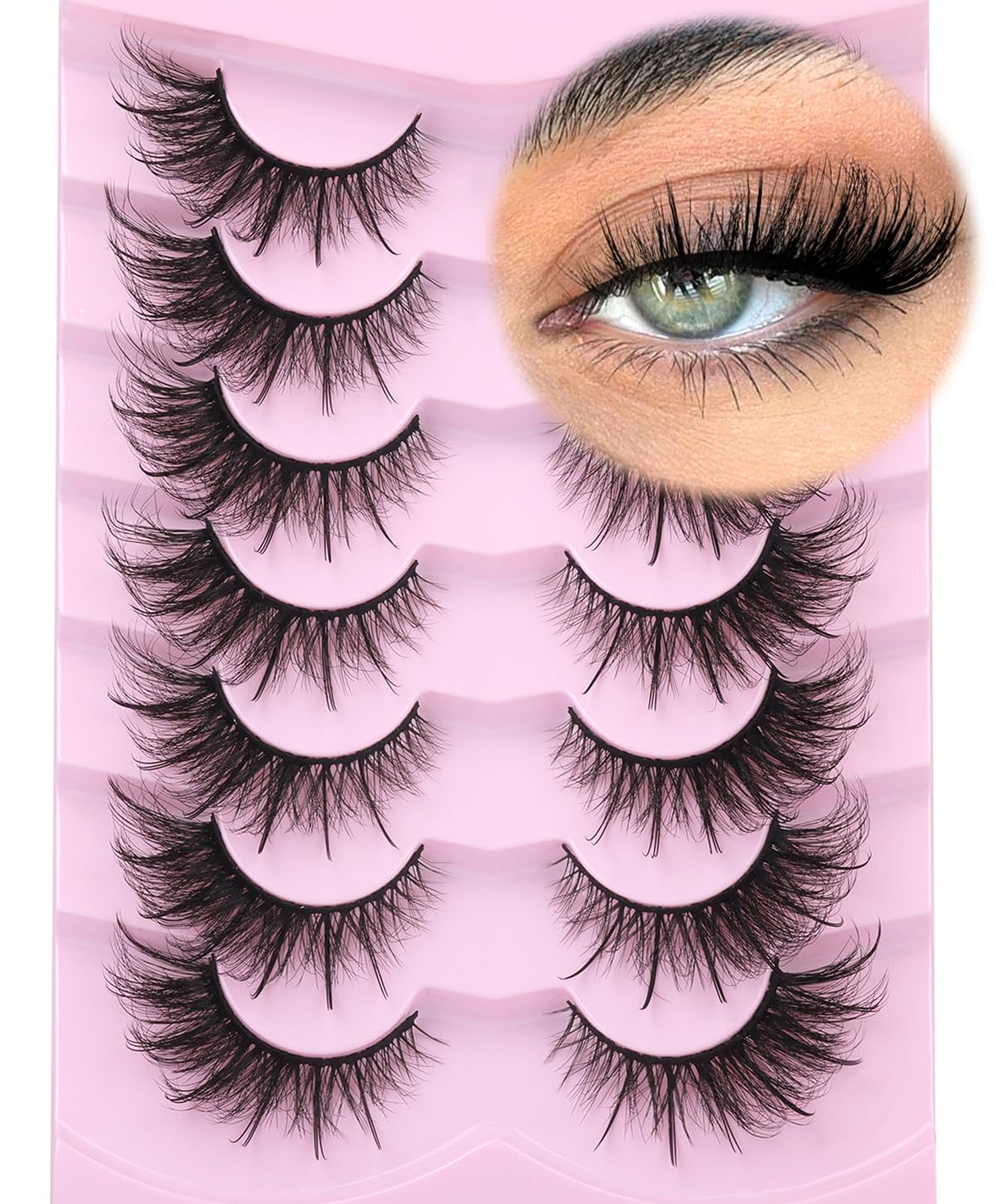 Kiromiro Fox Eye Lashes: Wispy Faux Mink 6D Volume Cat Eye Lashes, 20mm Spiky Extensions Look, 7 Pairs Beginner Friendly