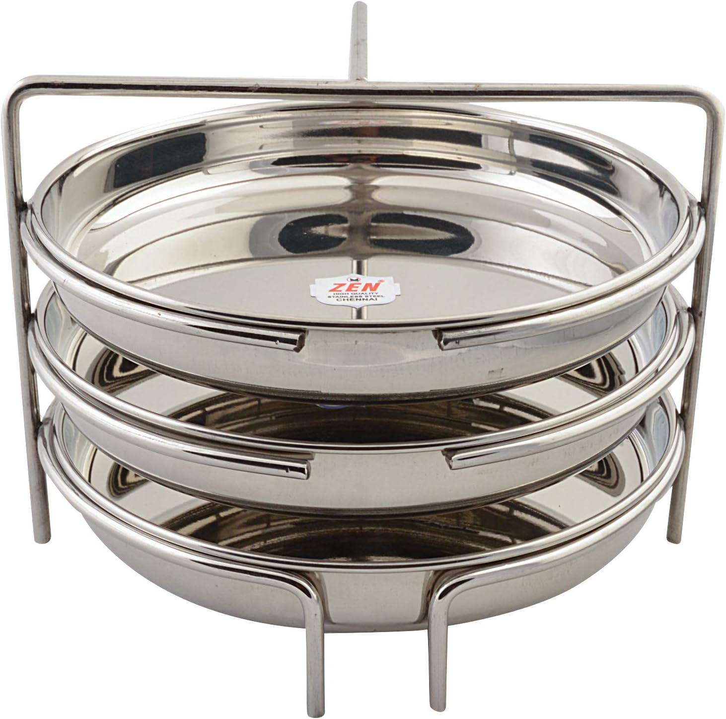 Jain Stainless Steel Dhokla Stand (Big Size) with 3 Plates | South Indian Thatte Idly Maker Steaming Utensil | Plate Diamter 19cm, Pack Of 1 Silver Color - [ Stand Height 15cm: Stand Width 19cm]