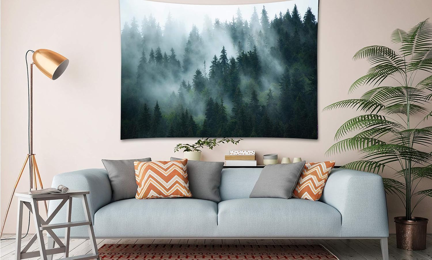 YISURE Misty Forest Tapestry, Foggy Tree Wall Hanging Tapestries Nature Pine Woodland Wall Art for Bedroom Living Room, 108''W x 80’'L