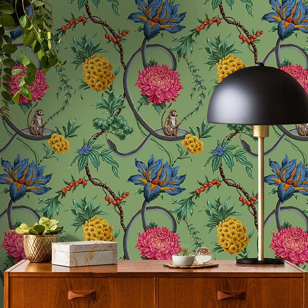World of Wallpaper Forbidden Fruit Floral, Green/Blue/Red/Yellow (39002)