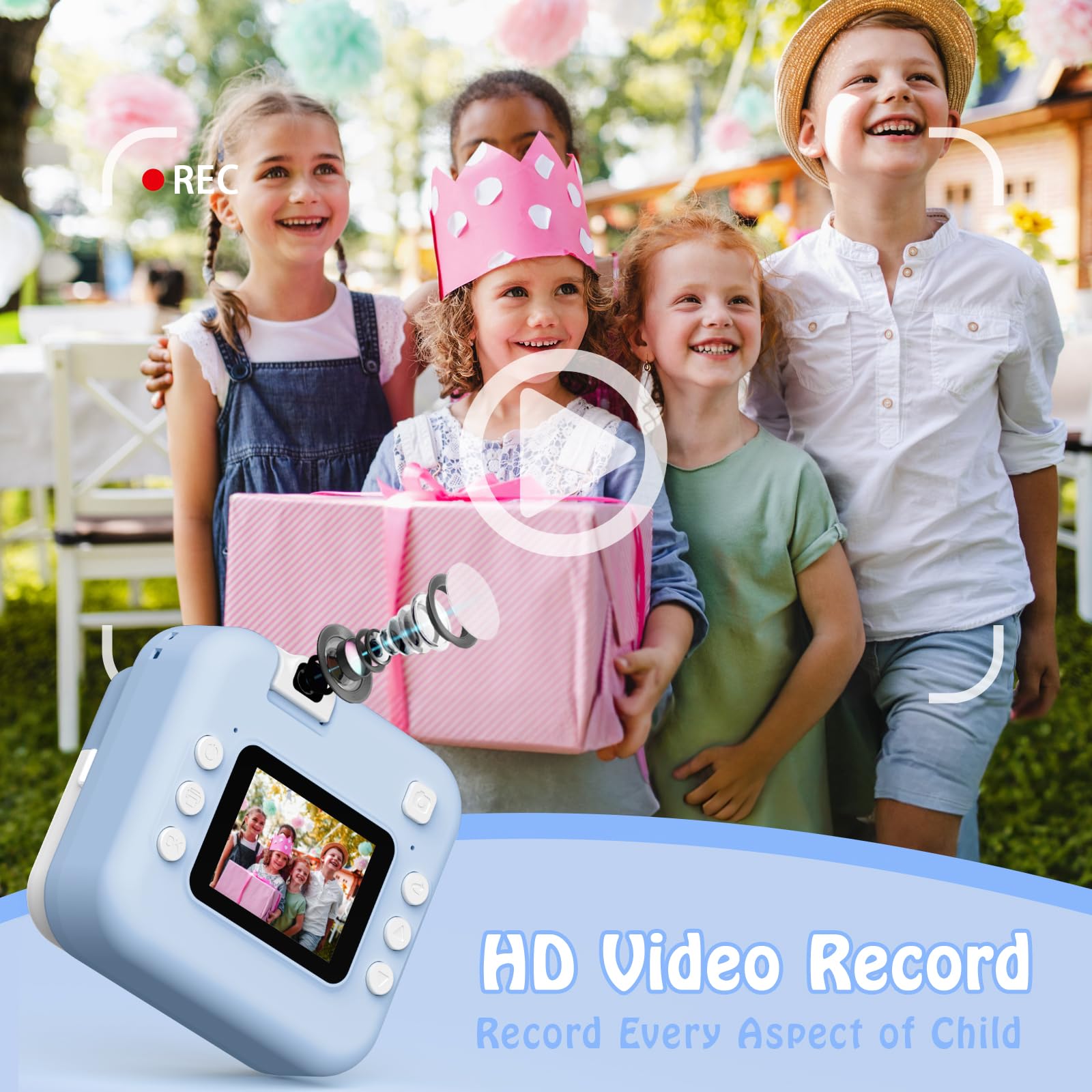 Cámara de Fotos Instantánea, Pantalla HD de 2.0 Pulgadas y 48 MP | 1080P cámara de Fotos Infantil, Tarjeta de 32 GB y 3 Rollos de Papel de Impresión, Ideal para Niños de 3 a 12 Años