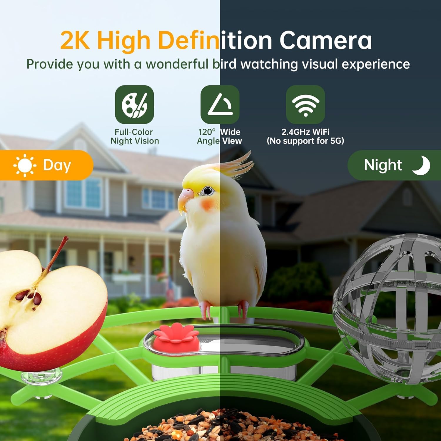 Vogelhaus mit Kamera, Vogelfutterhaus mit 4MP Kamera, Vogelfutterspender Hängend, Vogelfutterstation mit Video/Fotoaufnahme, KI Identifizierung, Bewegungserkennung, Alarm, Nachtsicht
