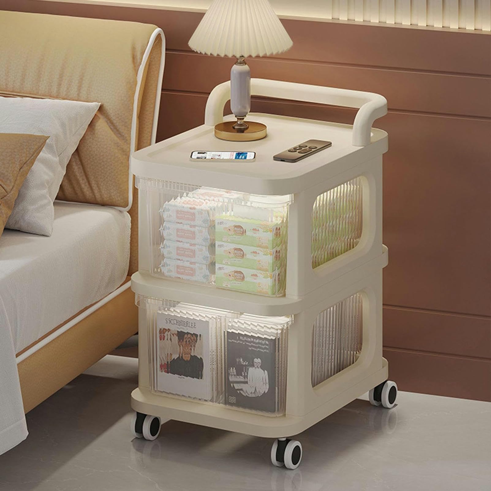 Meuble de rangement cuisine et salle de bain en plastique transparent à roulettes