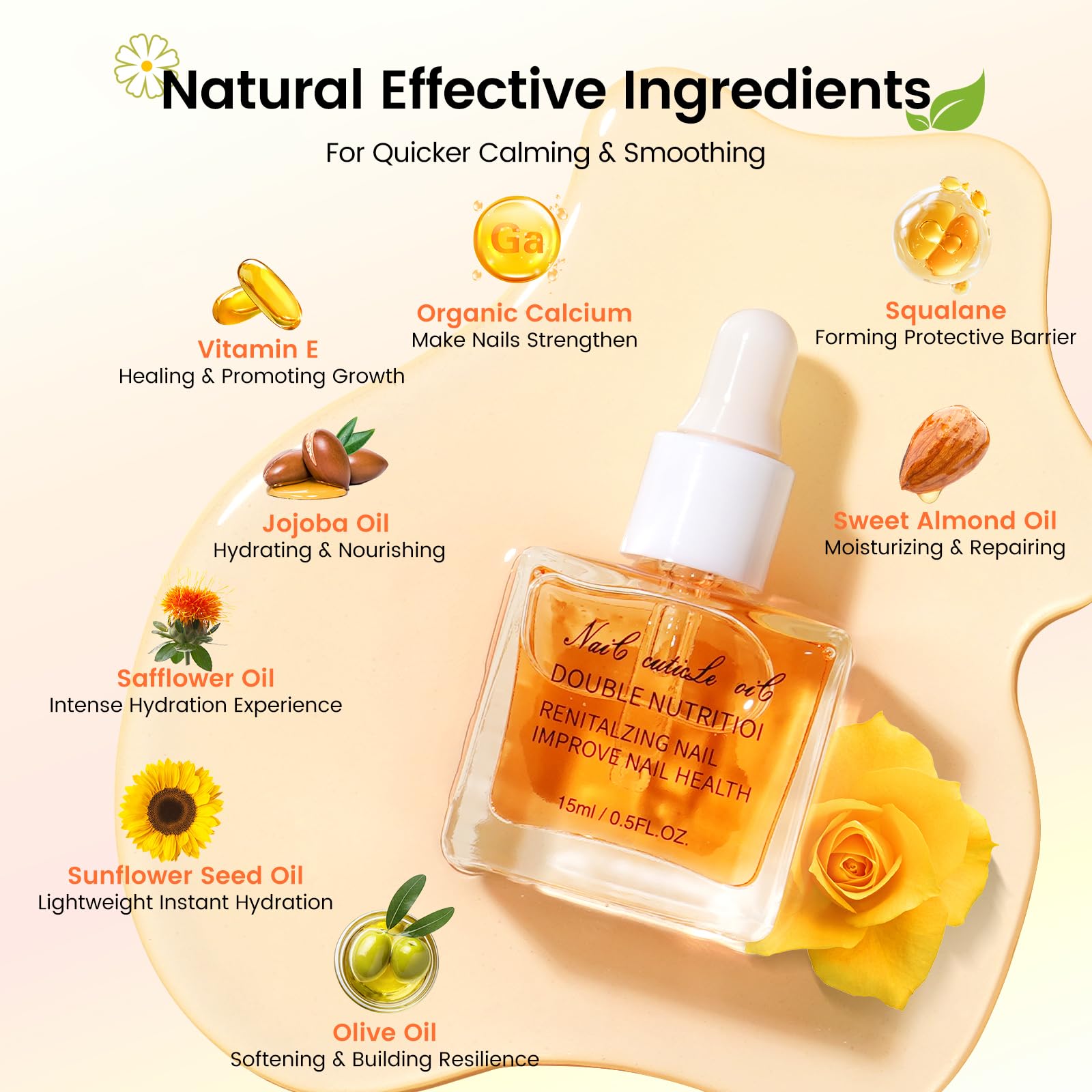 Yokilly Olejek do paznokci Cuticle Oil: 4 sztuki olejku do skórek po 15 ml do pielęgnacji skórek paznokci, naprawy pękniętych i suchych paznokci