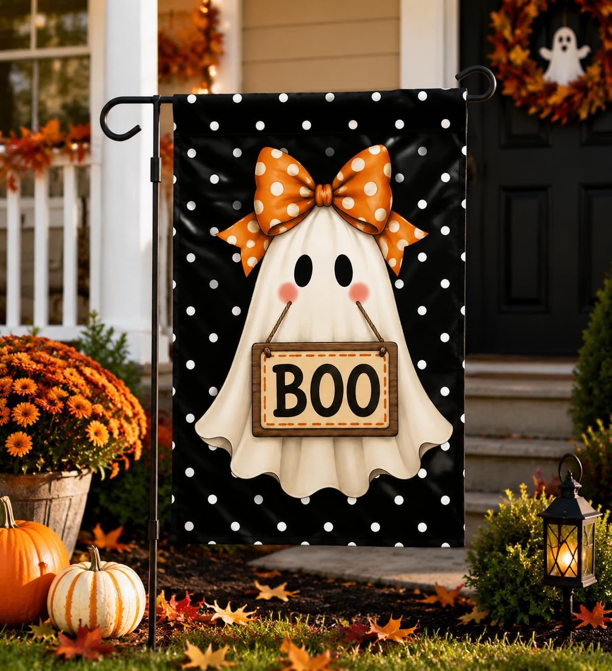 Halloween Spooky Garden Flag 12 x 18 inch Double Sided Outside decorations,Cute Ghost Small Garden Flags For Outdoor Yard Lawn image 3