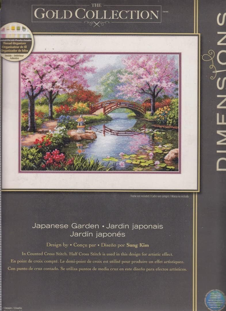Dimensions Gold Collection Counted Cross Stitch Kit, Japanese Flower Garden, 16 Count Light Blue Aida, 12'' x 16''