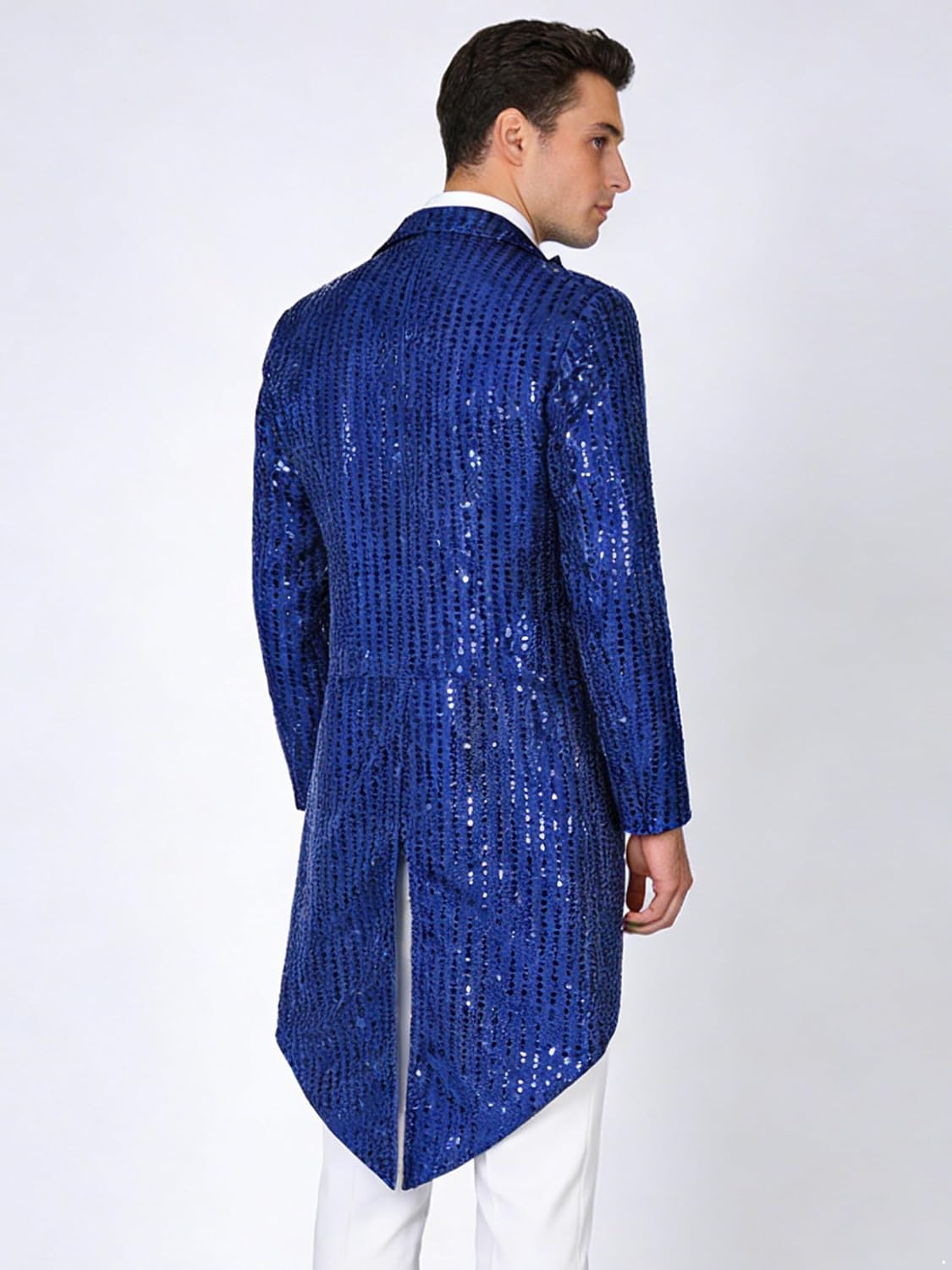 Jelory Men's Tuxedo Jacket Sequined Blazer for Party Long Sleeve Smoking Jacket with Bow Tie for