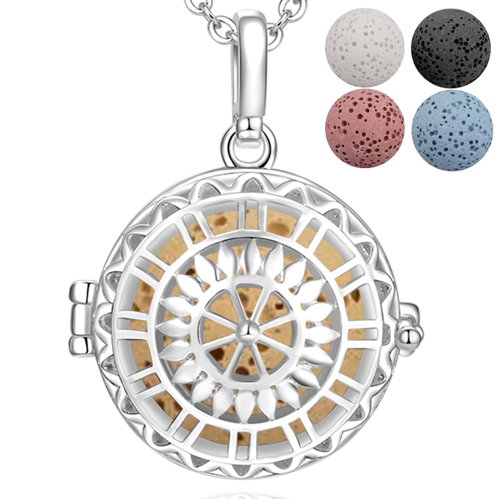INFUSEU Aromaterapia Olio Essenziale Diffusore Collana Ciondolo Medaglione D'argento 5 PZ Lava Pietre Con 24 "Catena, Regalo per le Donne