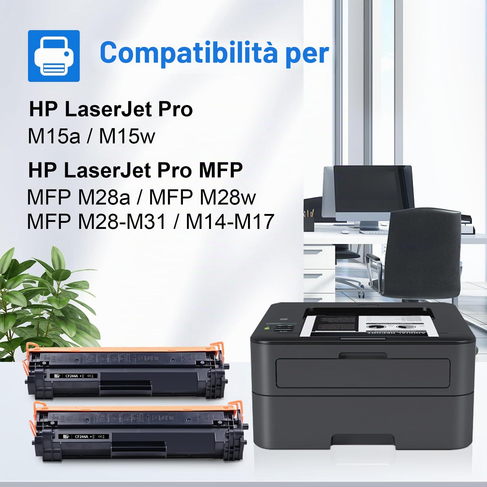 MYCARTRIDGE 44A CF244A Compatibile per HP Laserjet Pro MFP M28w M28a M28 M15w M15a M15 M28-M31 M14-M17 (2 Nero)