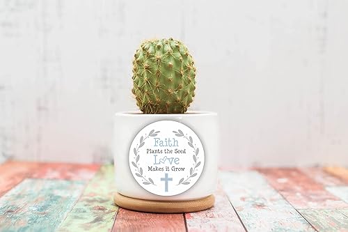 Miniatura 3 de Baptism or Communion Stickers - Faith Plants the Seed Love Makes it Grow Stickers - Succulent Favor Labels- Set of 40 Stickers (Cross Pink)
