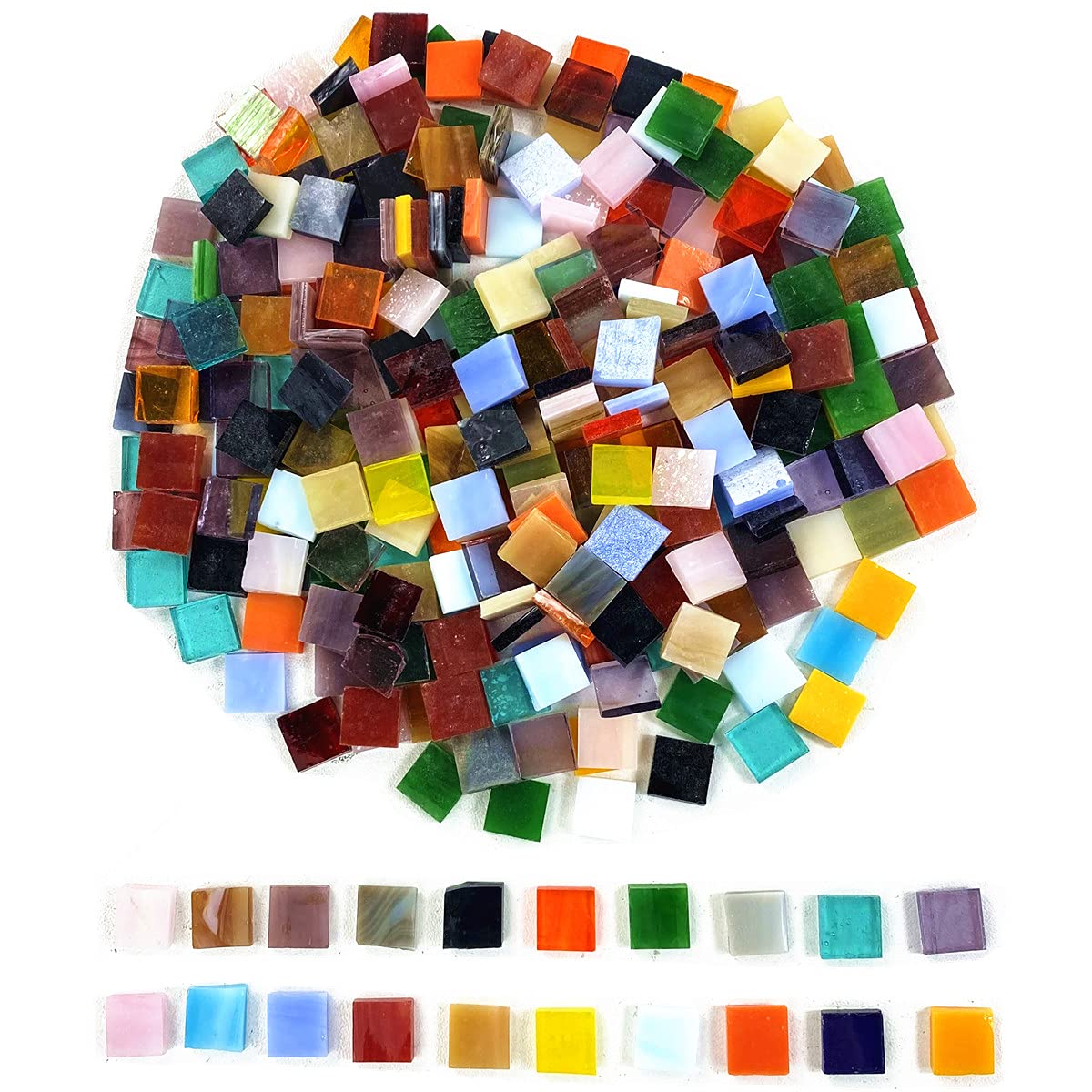 MESOAR 600pcs Square Mixed Color Glass Mosaic Tiles Translucent Stained Glass Tiles for Photo Frames, Flower Pots, Mirrors or DIY Crafts