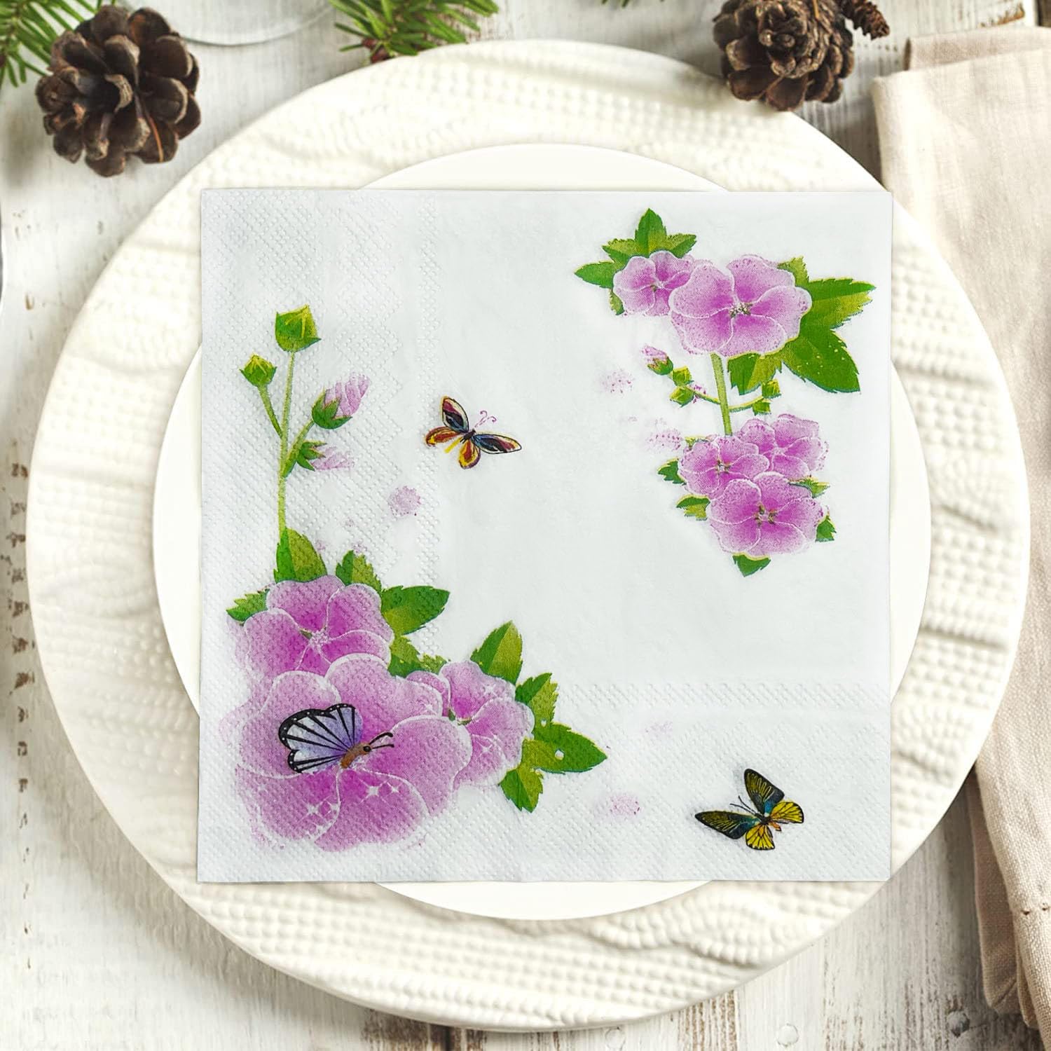 Servilletas Papel Flor Verde Mariposa Desechables Servilletas Decoupage Cocktail Cumpleaños 2 Capas Toilet Papel Higienico Decoración de Mesa para Bodas,Fiesta en el Jardín 30 Paquetes(33x33cm）