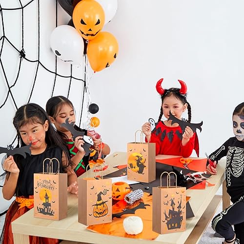 Miniatura 4 de Yexiya Bolsas de regalo de otoño a granel de papel kraft de Acción de Gracias, bolsas de dulces de otoño con asas, bolsas de golosinas de otoño para