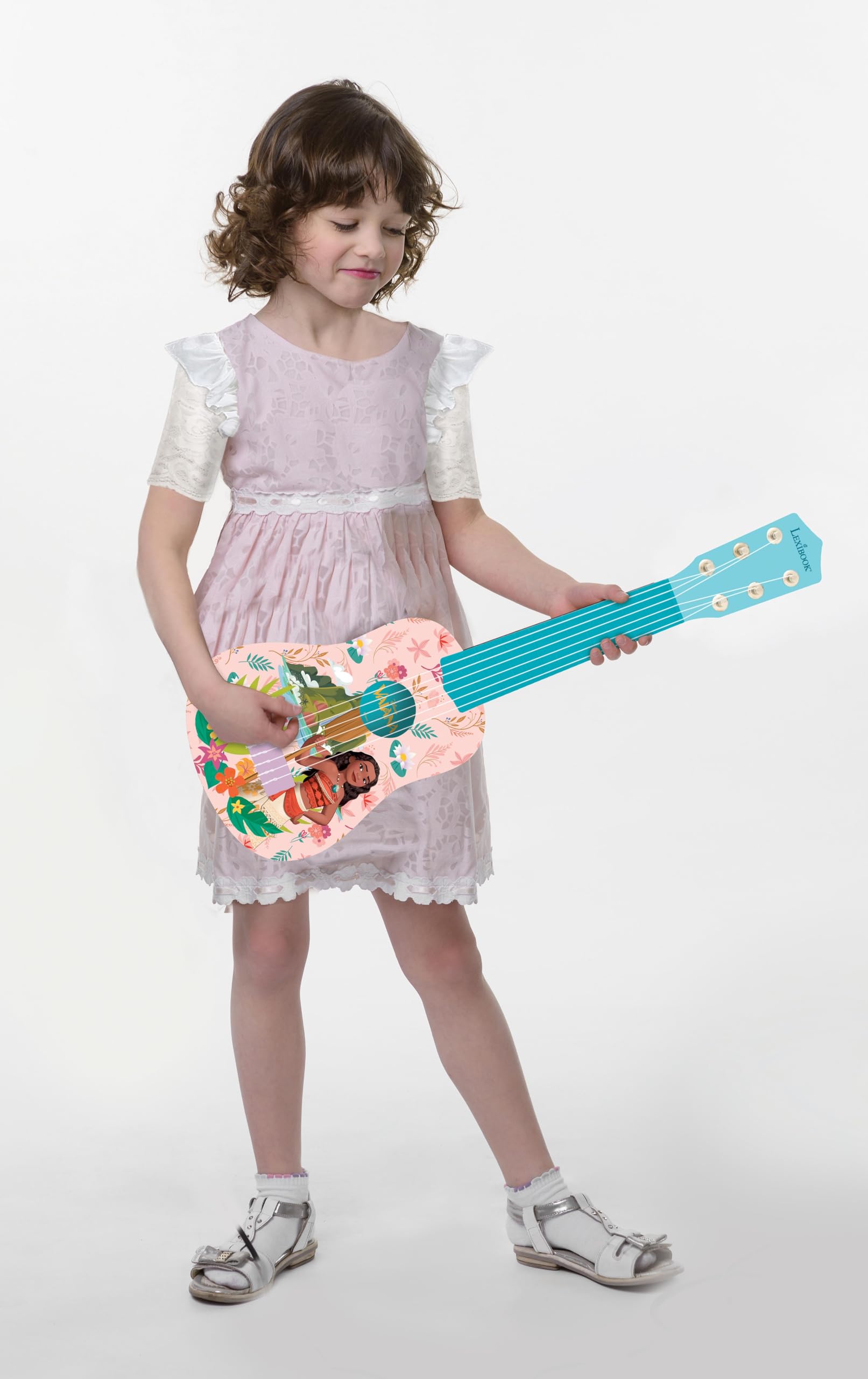 Lexibook, Disney Moana, My First Guitar dla dzieci, 6 strun nylonowych, 53 cm / 21'', przewodnik w zestawie, różowy/niebieski, K200VNLXB