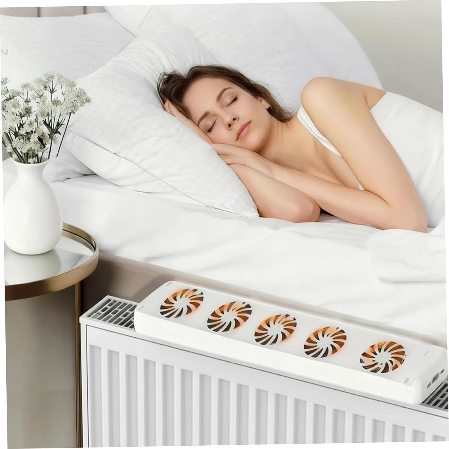 Heater Fan, Household Radiator Fan Running Quiet Saving Energy Heater Smart Radiator Amplifier Adjustable Speed with 5 Fans Easy Installation for Home, Booster