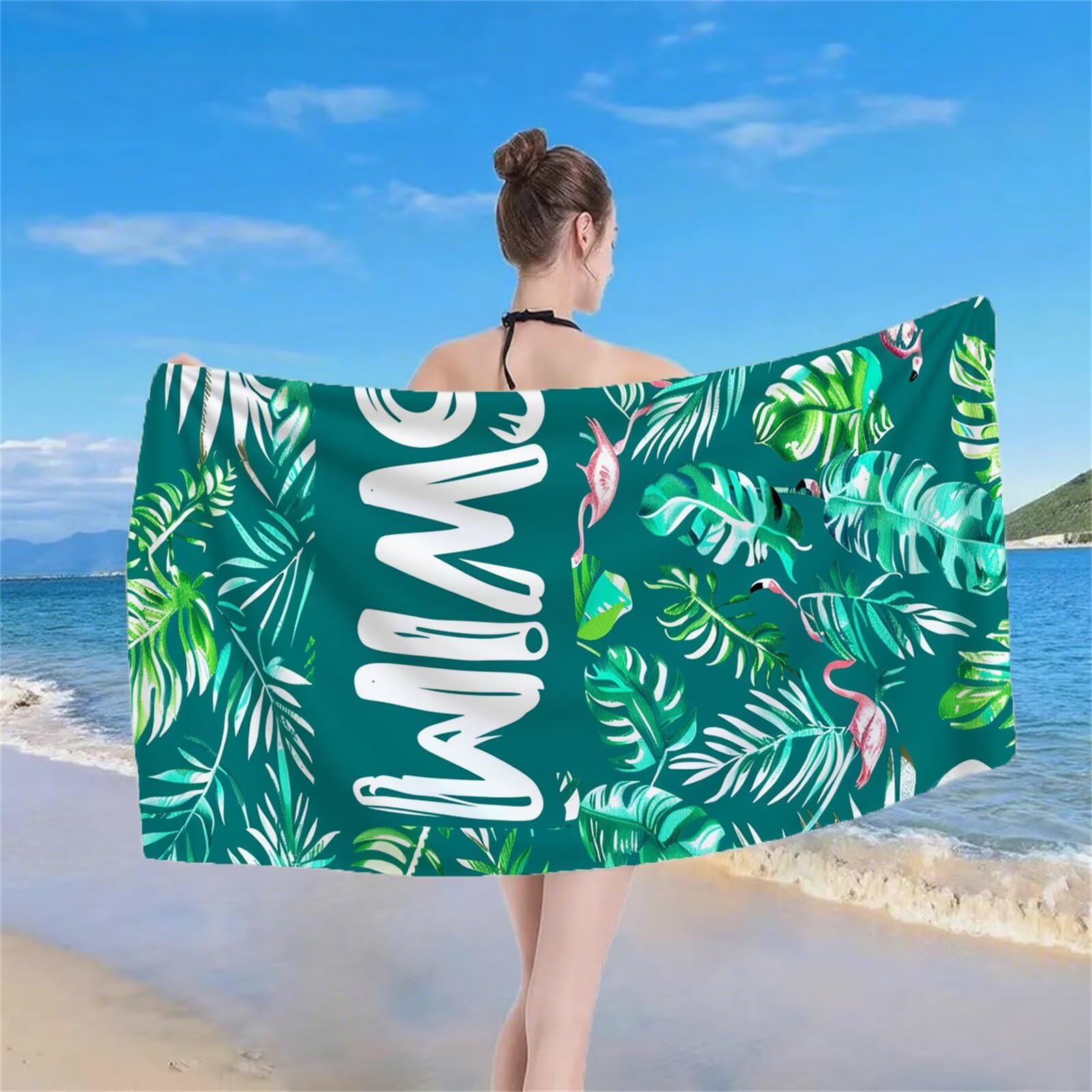 Mikrofaser Strandtuch Handtücher, Strandhandtuch Groß 90x200 cm 2 Set Handtuch Leicht Badetuch, Stranddecke Sandfrei Strandtücher Sommer Strand Zubehör für Reise Picknick Schwimmen Flamingo S-803