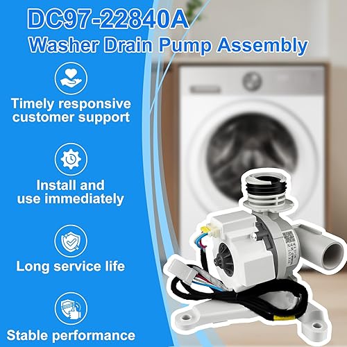 Miniatura 5 de DC97-22840A Conjunto de bomba de drenaje de lavadora compatible con lavadora samsung, BD11-1A, DC31-00201A, AP7187712, PS16735612, EAP16735612,
