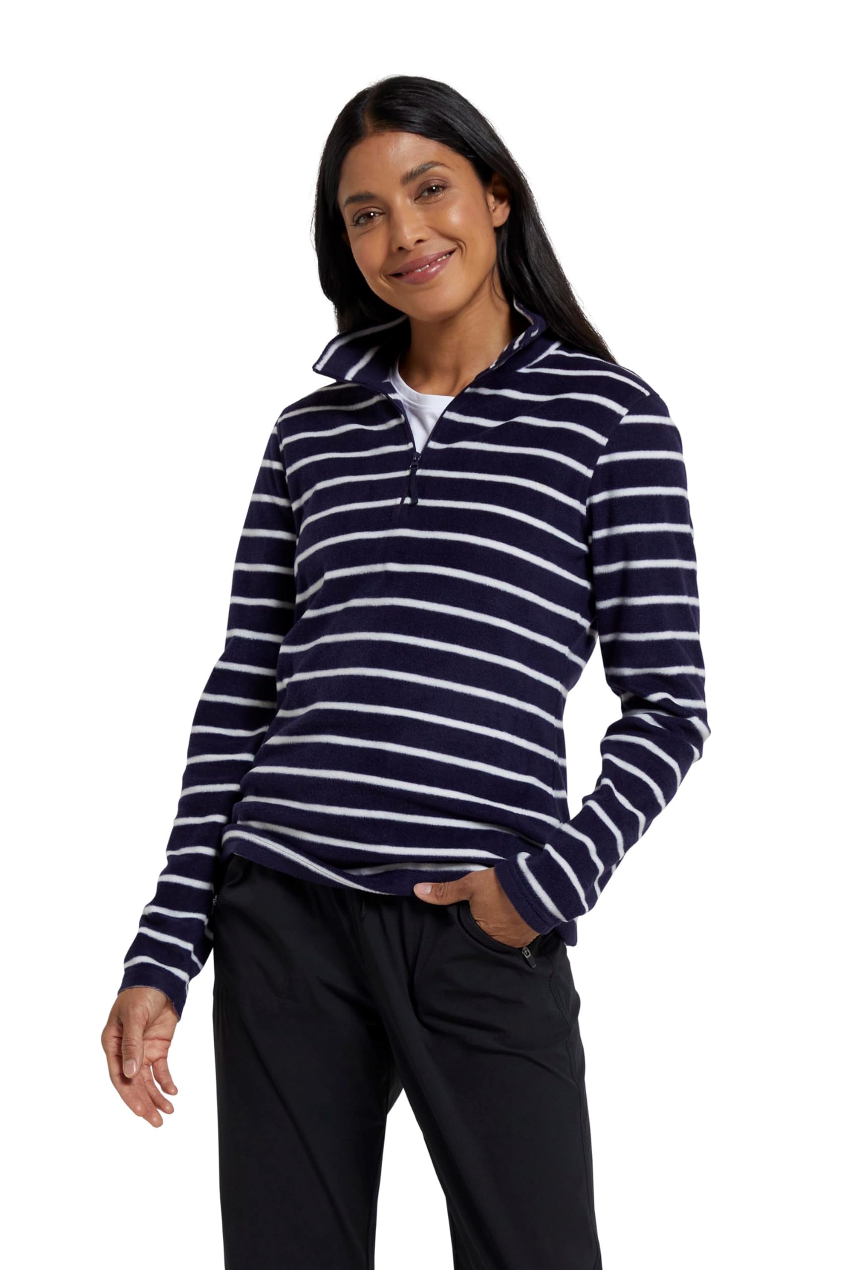 Mountain Warehouse Women's Navy 'Camber' Half Zip Striped Outdoors Everyday Fleece Top In | Size: Small