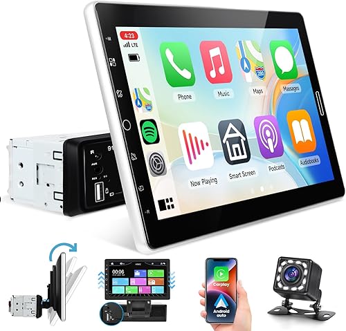 CarPlay Android Auto Mirror Link de 10.1 pulgadas con pantalla táctil desmontable BT 5.0 FMEQ USBAUXTFSWCMIC, receptor de audio para coche, cámara