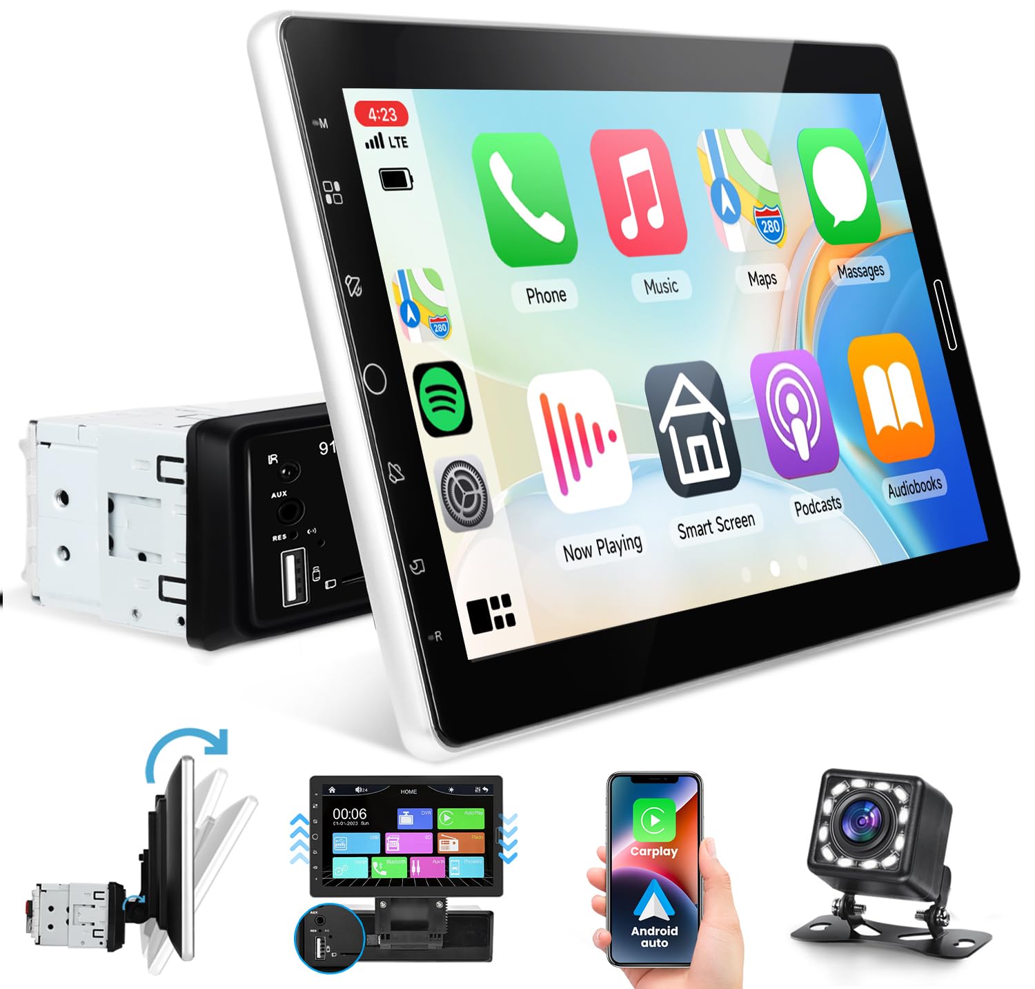 Amazon.com: 10.1 inch Single Din Car Stereo CarPlay Android Auto