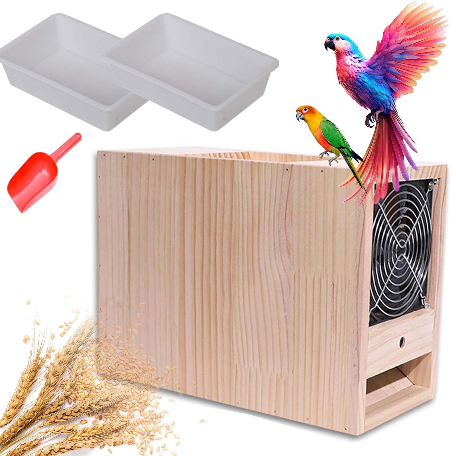 Macchina per la pulizia dei semi di uccelli con doppio cassetto, soffiatore elettrico per mangime per pappagalli con velocità regolabile per cereali, miglio, riso, melone