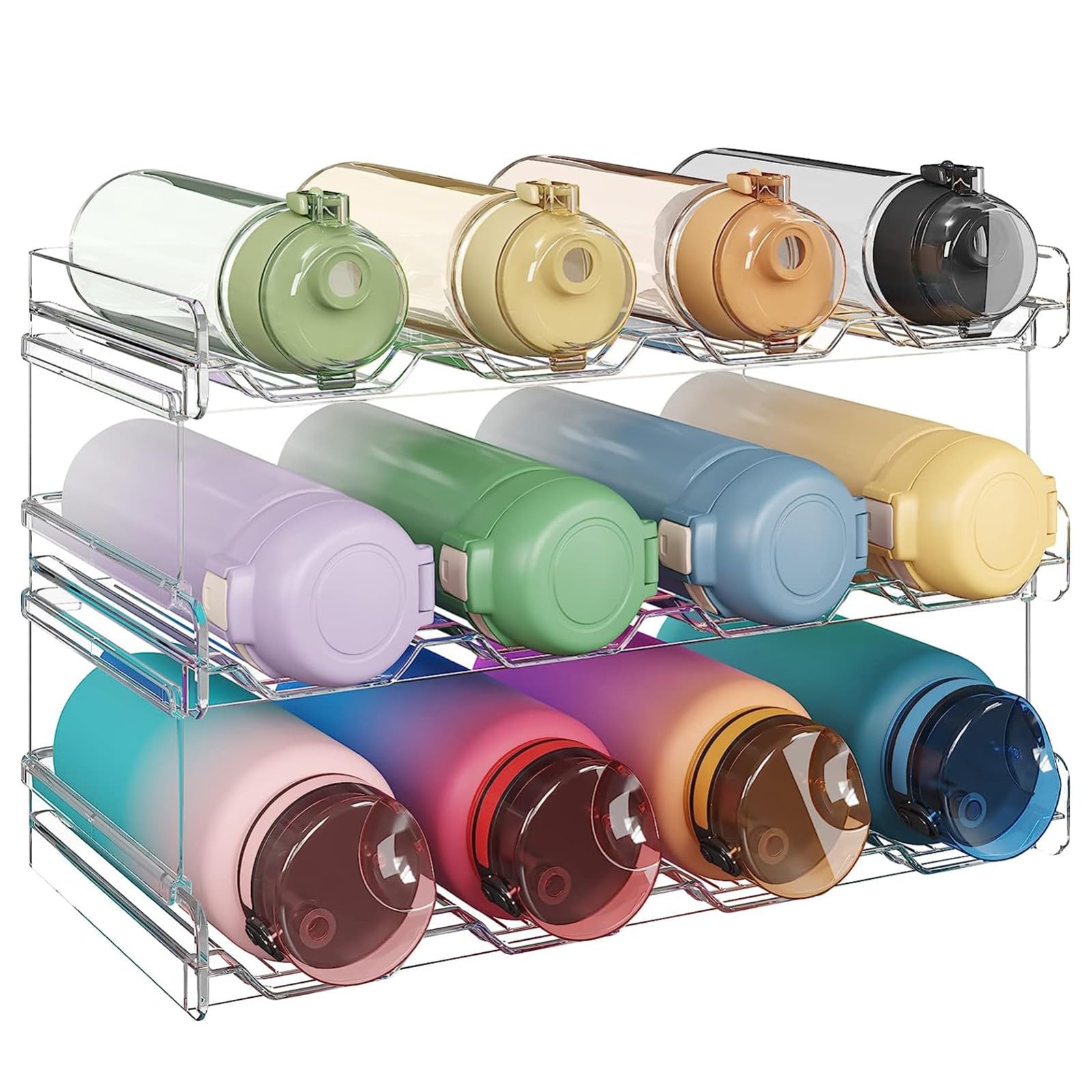 Portabottiglie In Plastica Impilabile Frigorifero, Armadio, Portabottiglie Di Vino, Organizer Per Bottiglie D'acqua, Scaffale Per Bottiglie Di Acqua E Altre Bevande Impilabile 3 layer