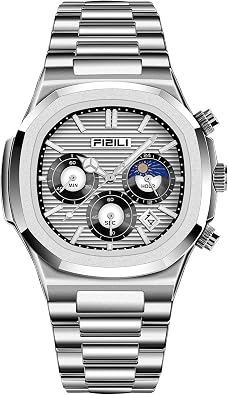 Mens Fashion Watch Stainless Steel Business Quartz Watches Luxury Waterproof Luminous Analog Display with Date Chronograph Multifunctional Watch