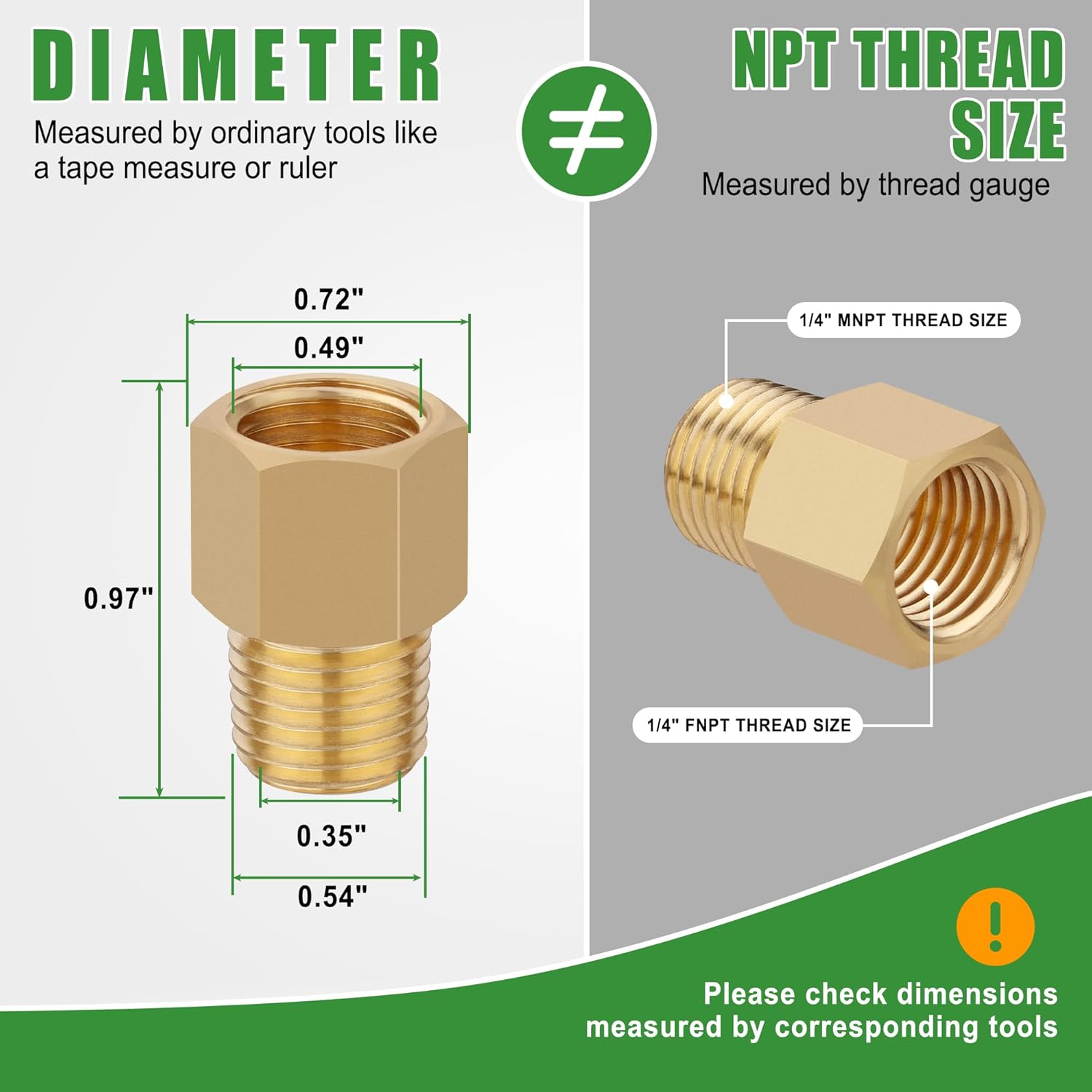 Brass Pipe Fittings,1/4" NPT Thread Male to 1/4" NPT Thread Female Adapter Extension Fittings Brass fitting,(Pack of 5)