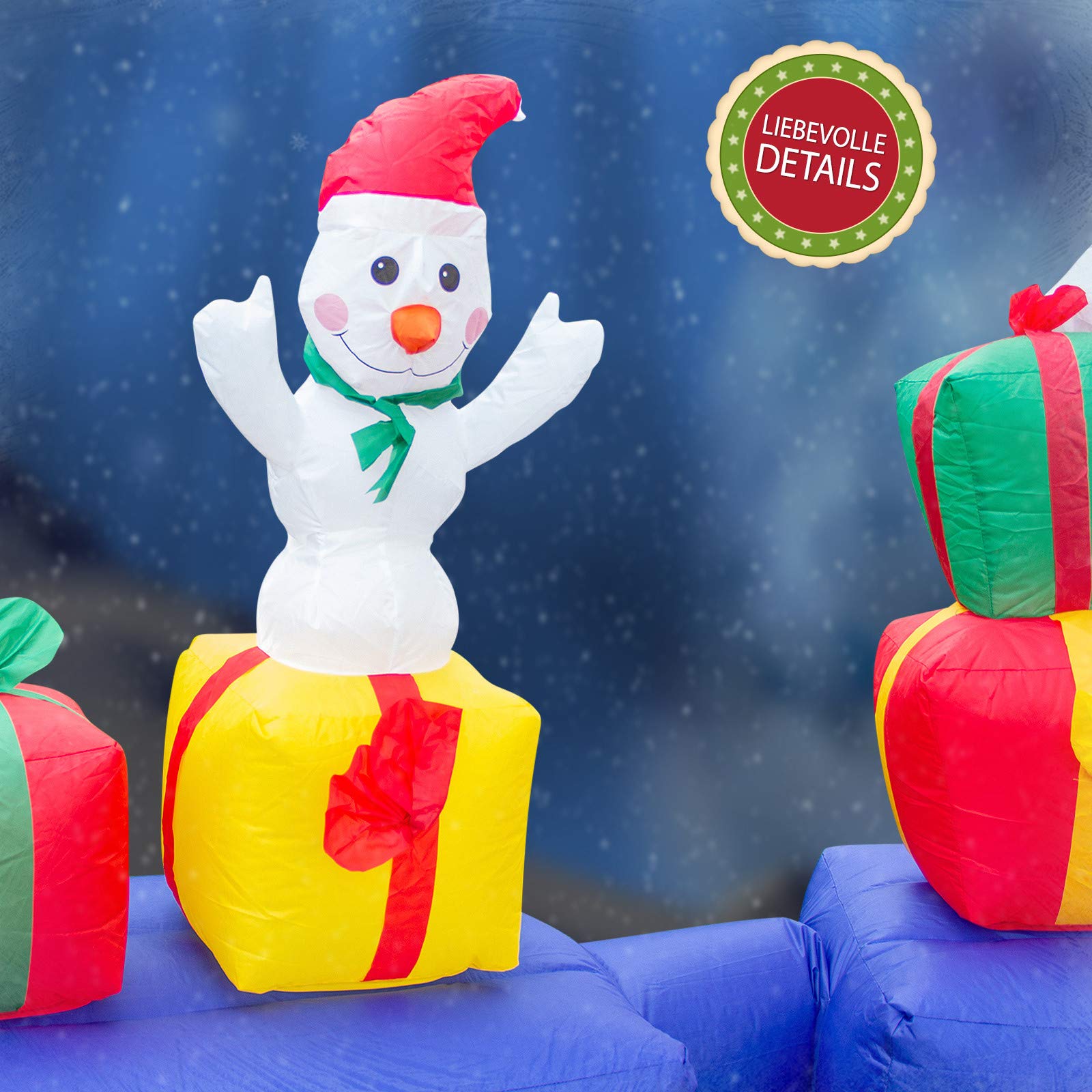 Pridea Weihnachtszug Eisenbahn 600 cm Weihnachtsdeko Aussen Zuckerstangen Aufblasbarer Weihnachtsmann Schneemann XXXL Weihnachtshüte Wasserfeste Weihnachtsdekoration Weihnachten Chrismas mit Gebläse
