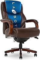 La-Z-Boy Delano Big & Tall Executive Office Chair - Ergonomic Memory Foam Seat, Lumbar Support, Mahogany Arms, 350lb Capacity, Chestnut Brown
