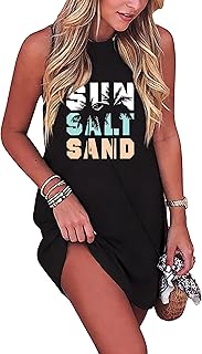 Sun Salt Sand Coconut Tree Tank Mini Dress for Women Sleeveless Beach Praty Shirts Summer Vacation Short Mini Dresses Price In India
