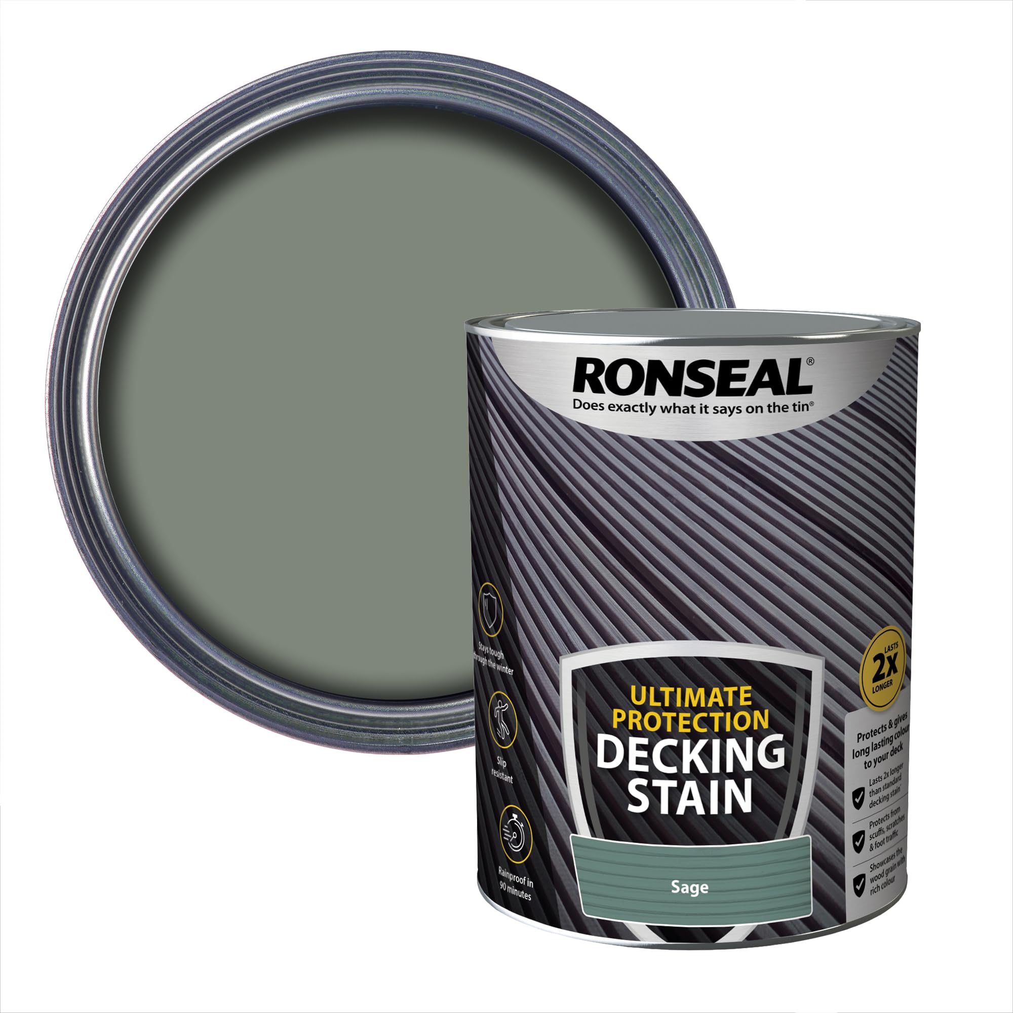Ronseal Ultimate Protection Sage Decking Stain 5L - Green Wood Stain - Weather & Wear Resistant