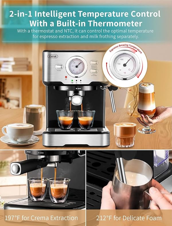 Gevi Espresso Machine with steamer, Cappuccino Coffee Maker with Milk Foaming Steam Wand for Latte, Mocha, Cappuccino, 1.5L Water Tank （Tibetan Black） by Gevi - Used condition - US$112.78