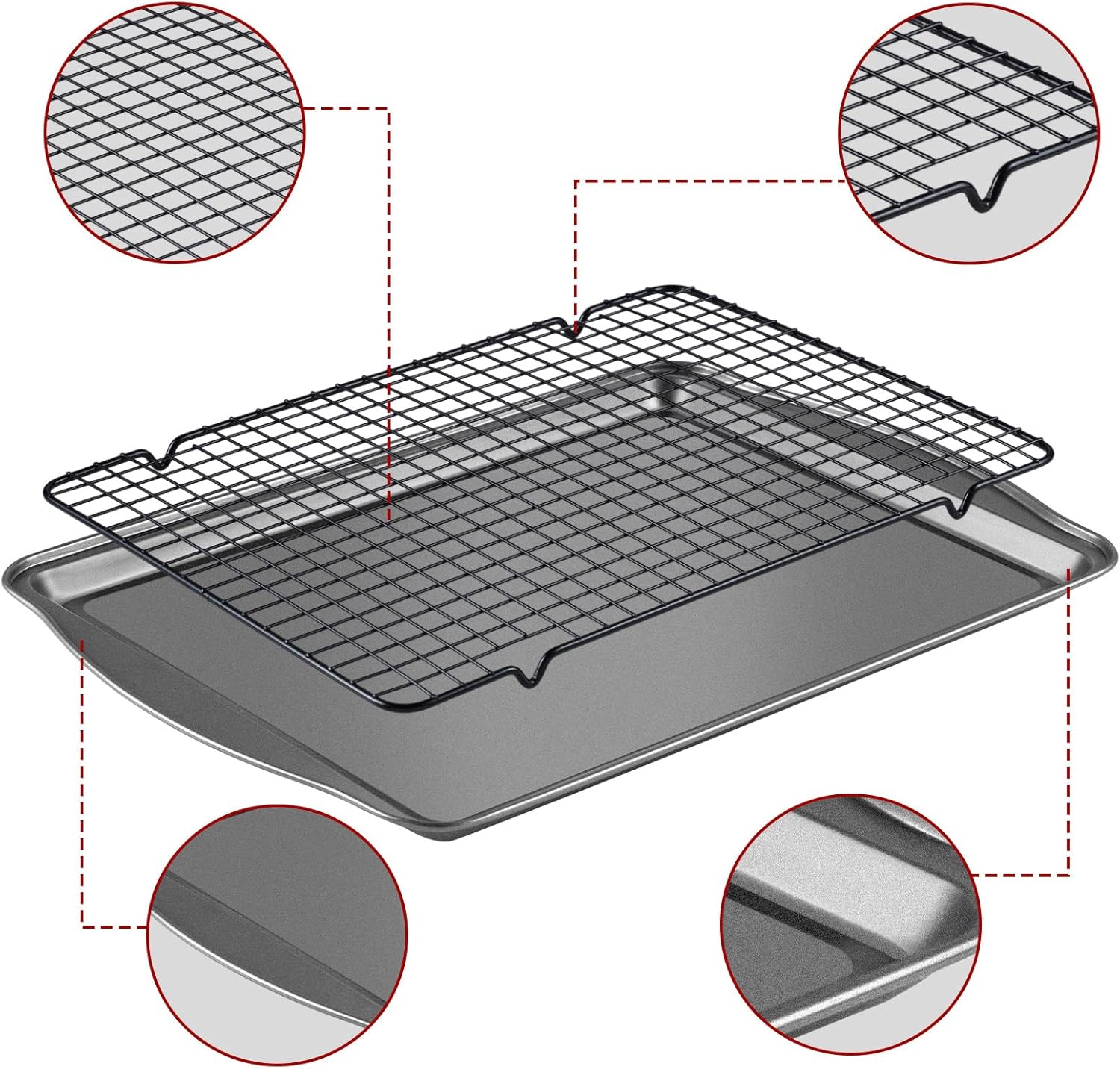 Baking Sheet with Rack Set - 3 Baking Sheets + 3 Cooling Racks, Carbon Steel Cookie Sheets & Cooling Racks in Multiple Sizes, Thickened & Warp-Resistant, Dishwasher Safe - Image 3