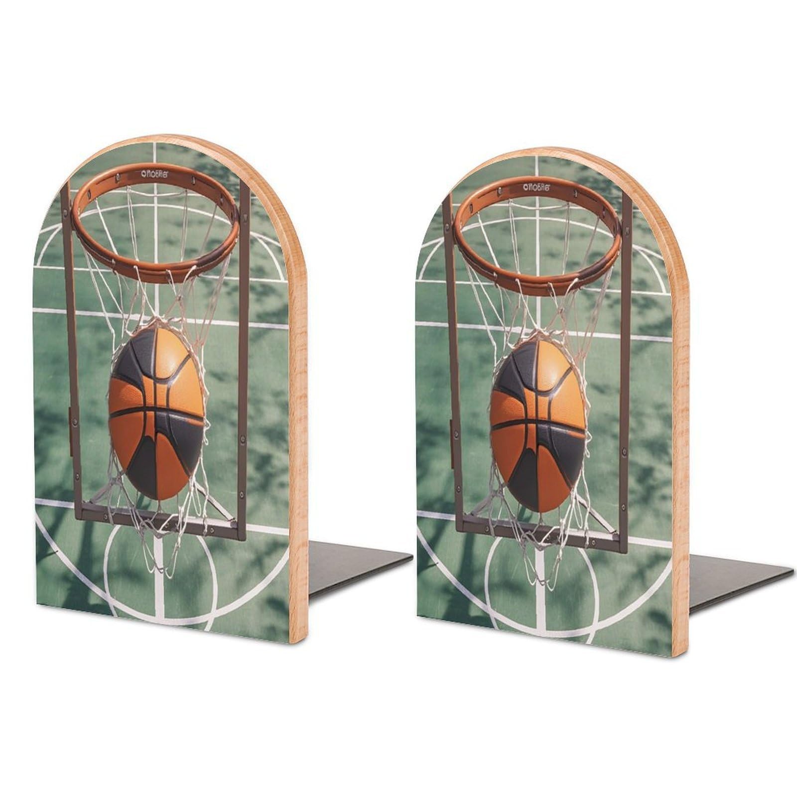 Basketball Bookend Non-Skid Wooden Bookends for Shelves Heavy Duty Wood Book Ends Decorative Book Stopper Book Stand Non-Slip Book Organizer for Home Office Library