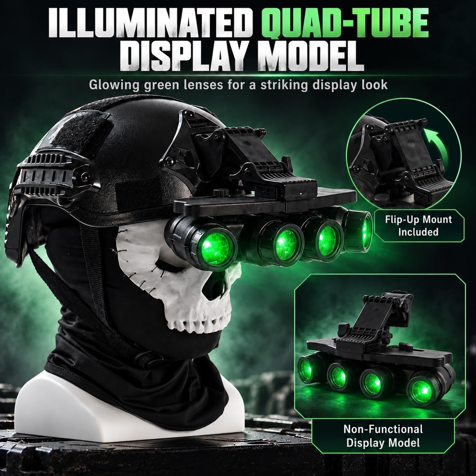 Casco Cosplay Bambini con Maschera Teschio e Modello Quad-Tube Verde