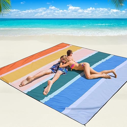 Miniatura 40 de Manta de playa impermeable a prueba de arena tapete de playa 79" X 83"/10'x9' para 2-8 adultos, de secado rápido, tapete de picnic al aire libre,