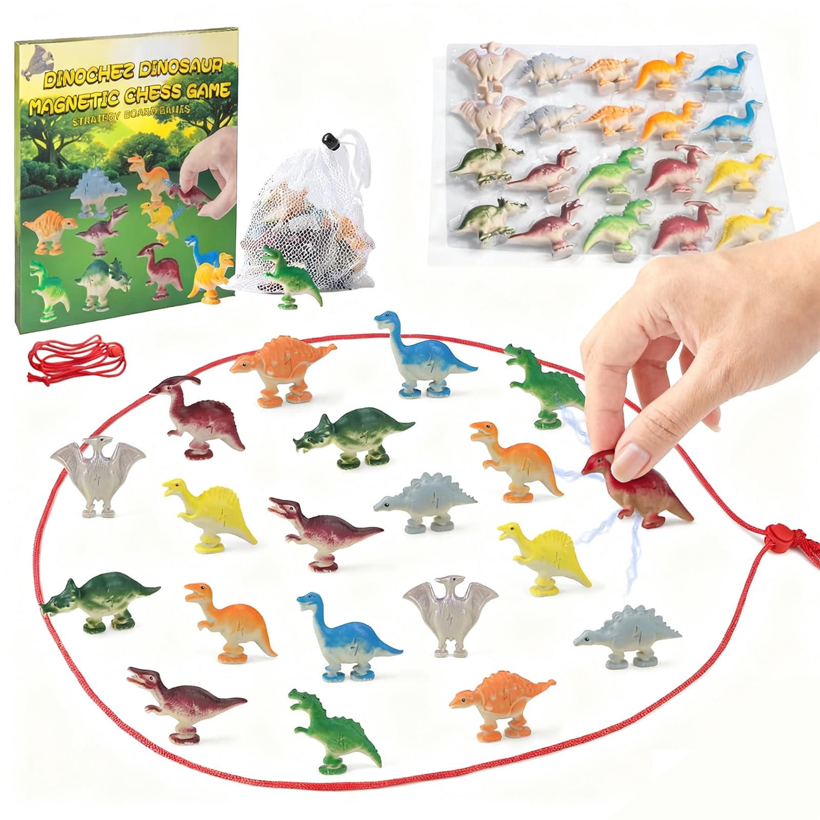 Dinosaur Magnetic Chess Game, Portable Magnet Stone Game Strategy Toy, Travel Magnetic Board Battle Game for Kids and Adults, Family Tabletop Games for Home, Camping, Travel and Party Fun