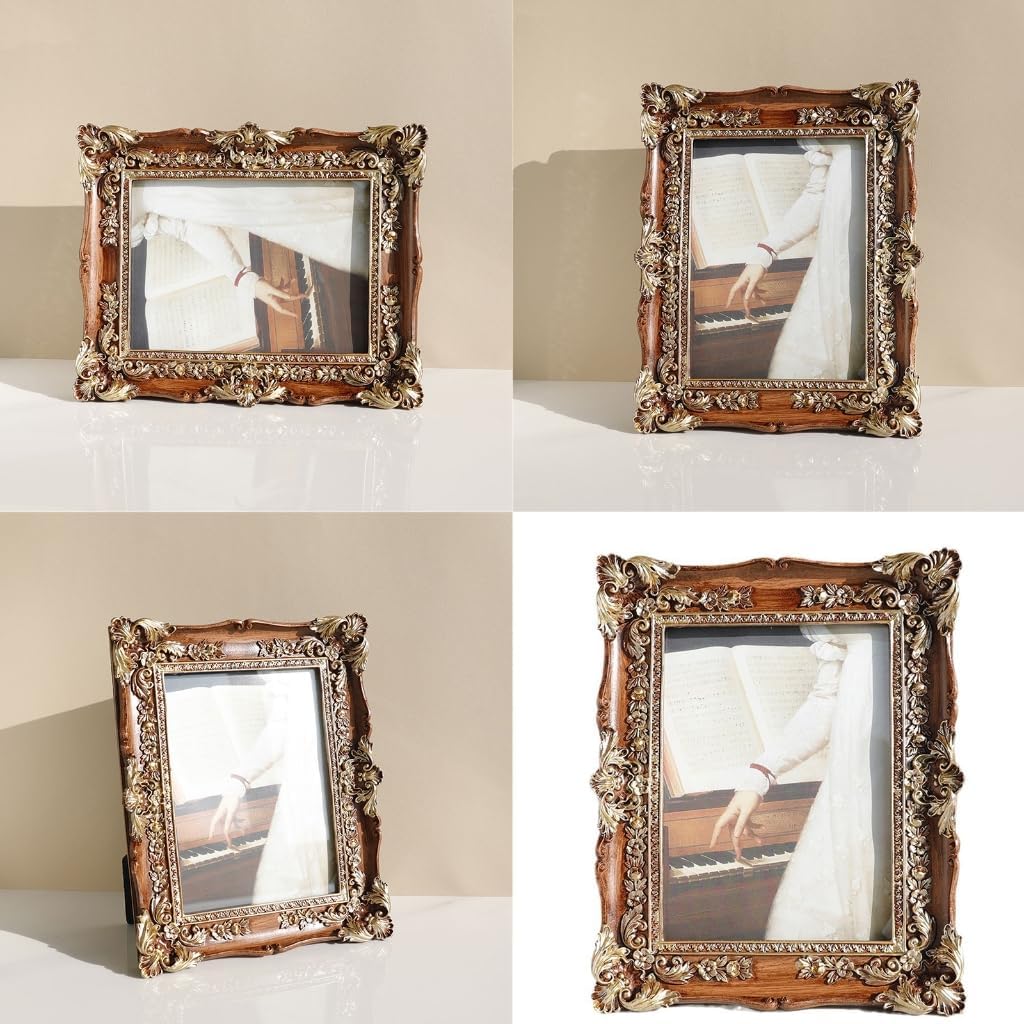 REDYY Picture Holder,Elegant Resins Photo Frame Vintage European Styles Flower Carvings Desktop and Wall Hanging Picture Holder Home Decors