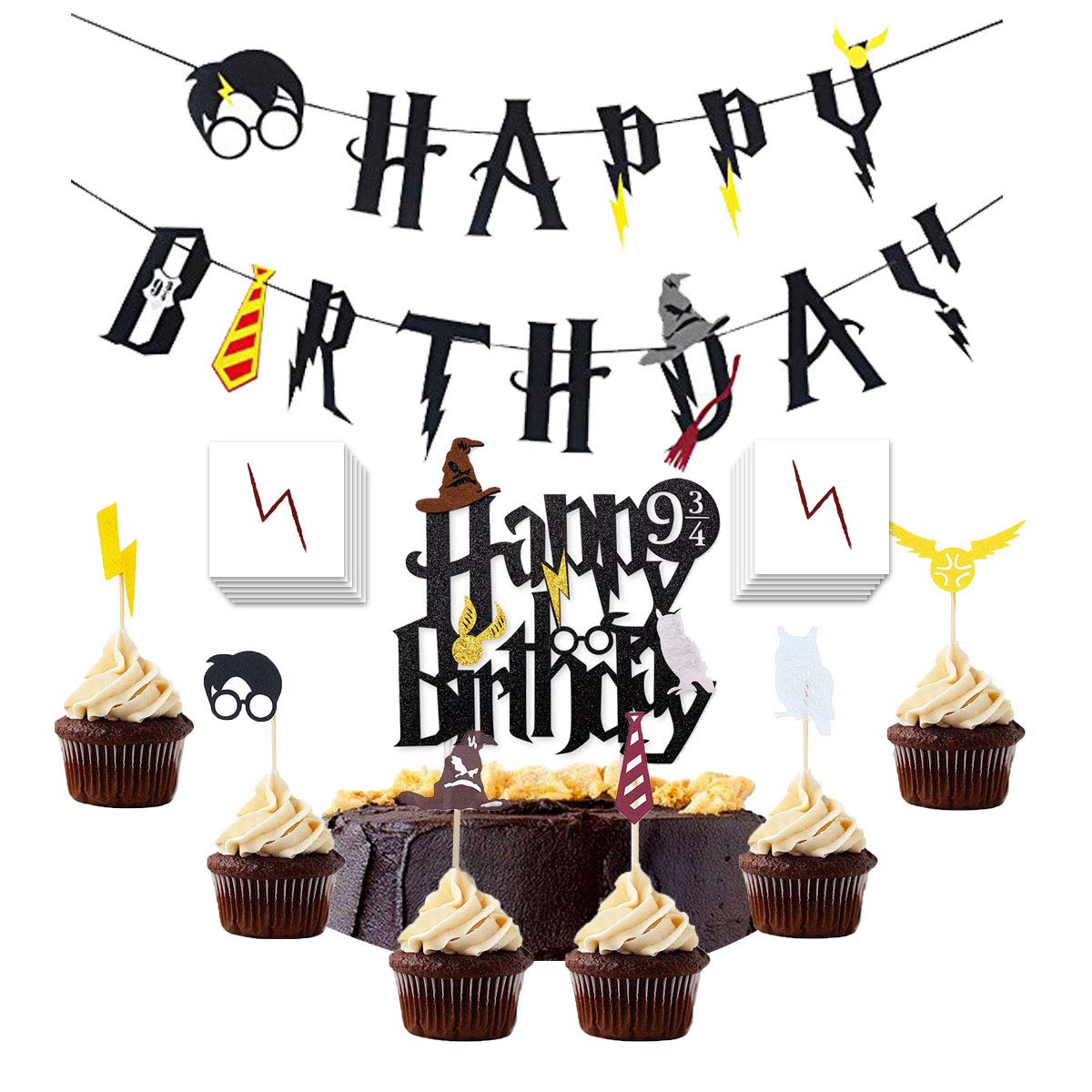 Buy HarryPotter Birthday Party Decoration Set Happy Birthday Banner Cake Topper Cupcake Toppers