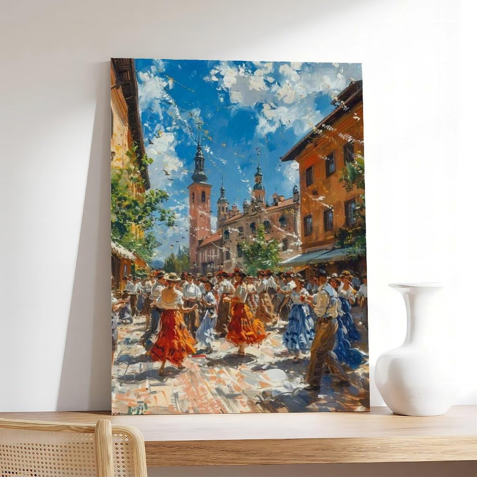 Stampa artistica su tela, stampa artistica da parete con costumi tradizionali, stampa artistica da parete, per soggiorno, camera da letto, decorazione 61 cm di lunghezza x 91,4 cm di larghezza