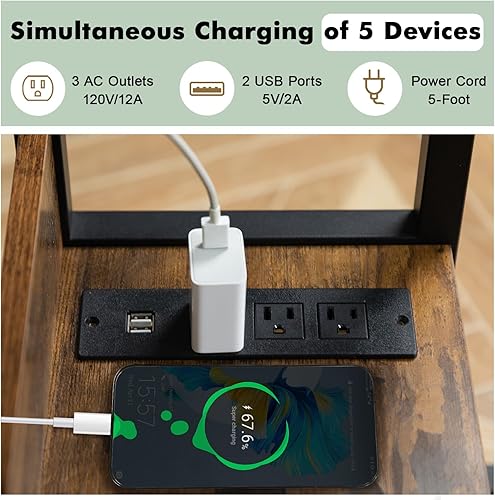 Miniatura 5 de Hadulcet Mesa C ajustable con estación de carga, escritorio inclinable en forma de C para sofá, mesa sobre la cama con ruedas de altura ajustable,