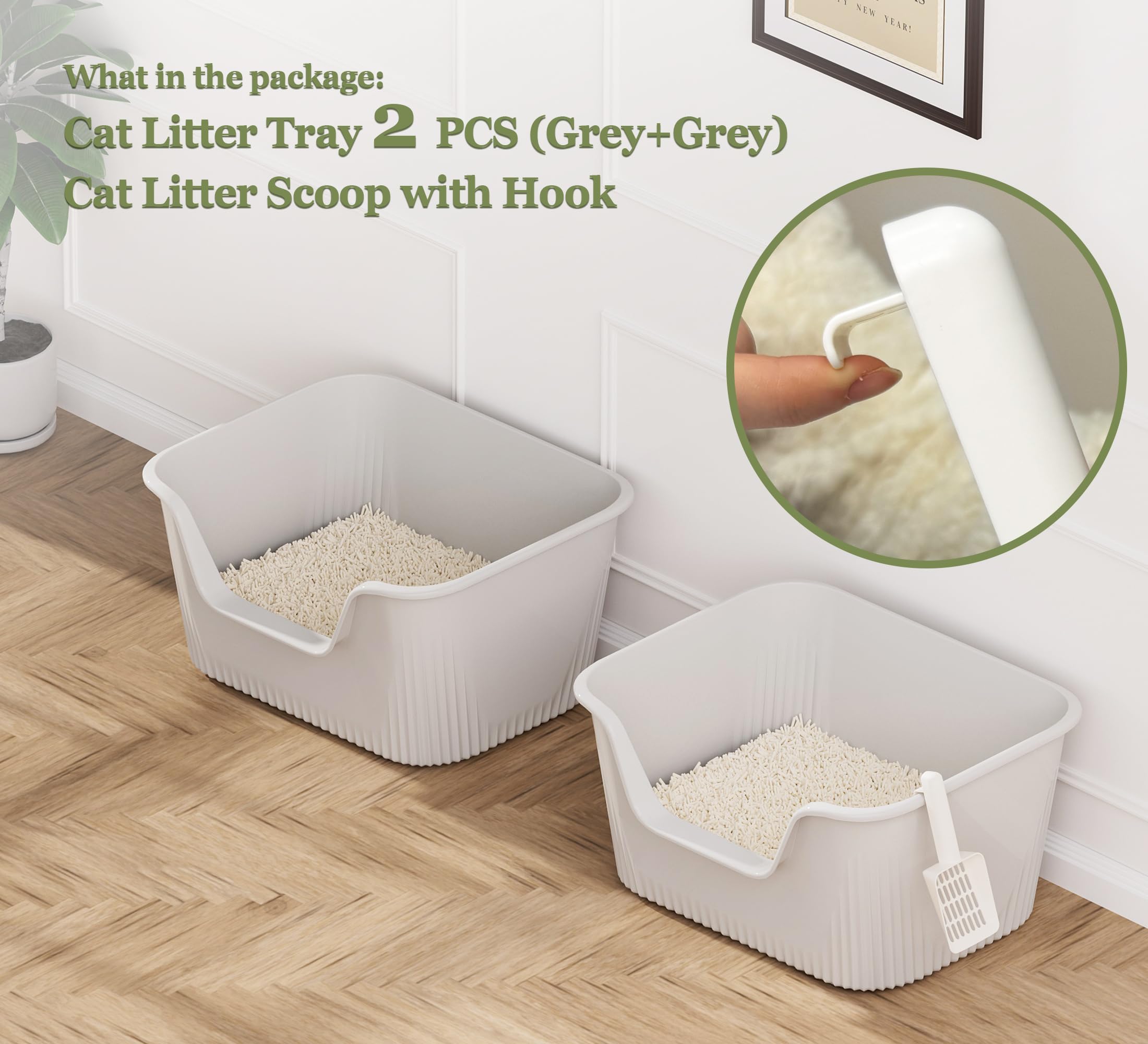 Vealind Bandeja de arena para gatos de cara alta con entrada lateral, 2 cajas de arena para gatos con pala de arena, 100% a prueba de fugas, antisalpicaduras, bandeja de arena profunda para gatitos