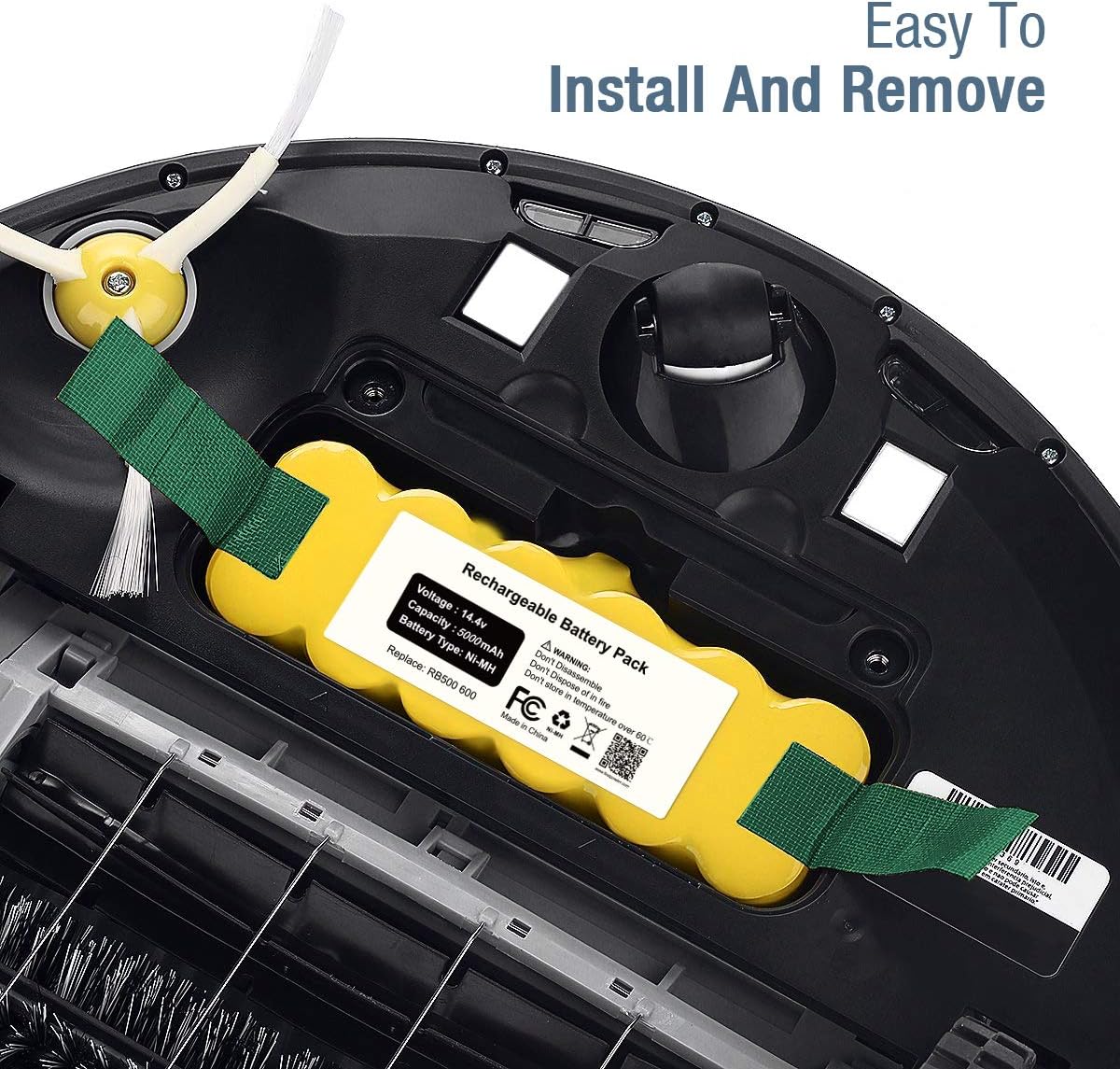 Powerextra battery being installed into a Roomba