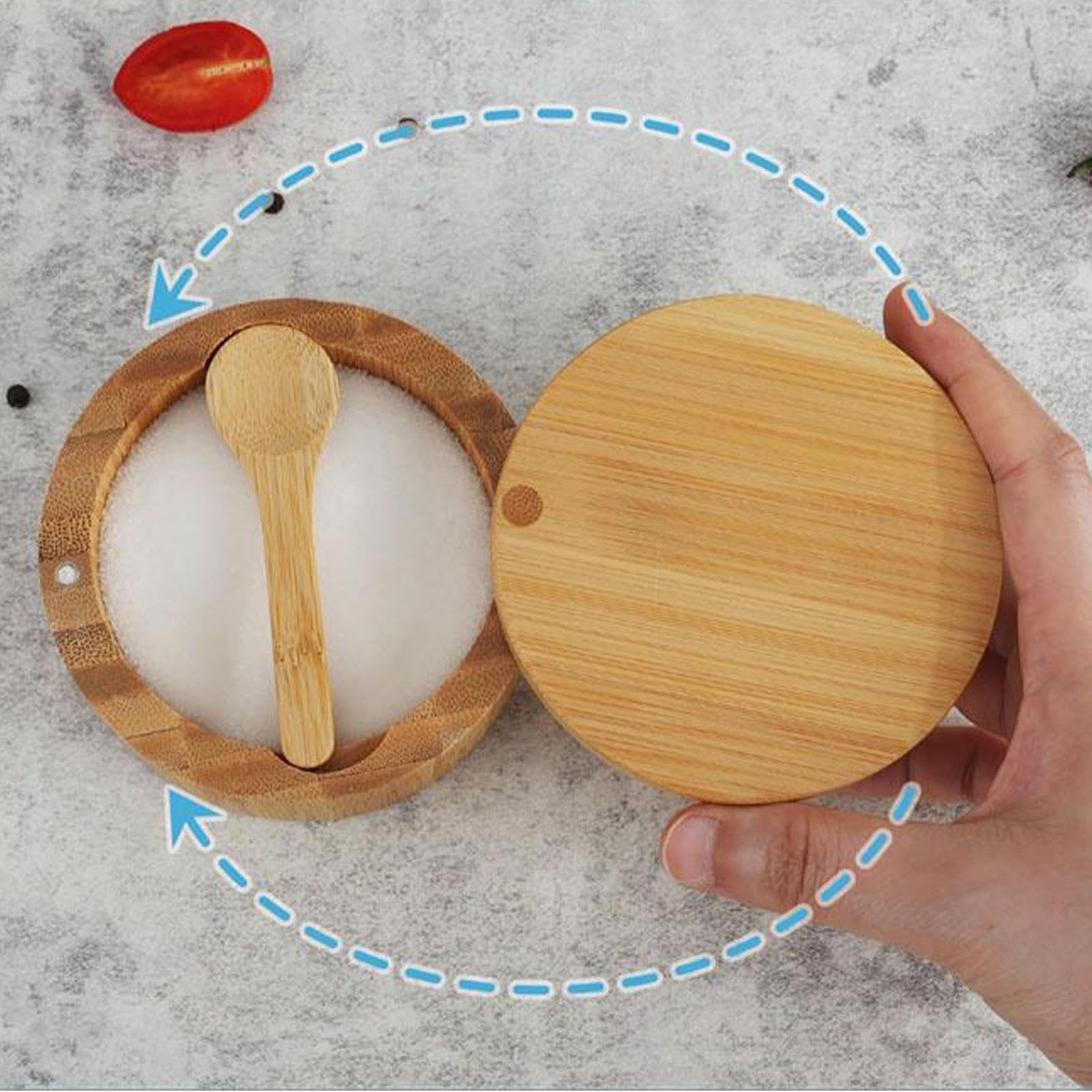Generico Bodega de sal de madera de bambú, caja de sal de madera | Bodega de condimentos con cuchara - Tarro de cocina, cuencos de suger para restaurante y familia